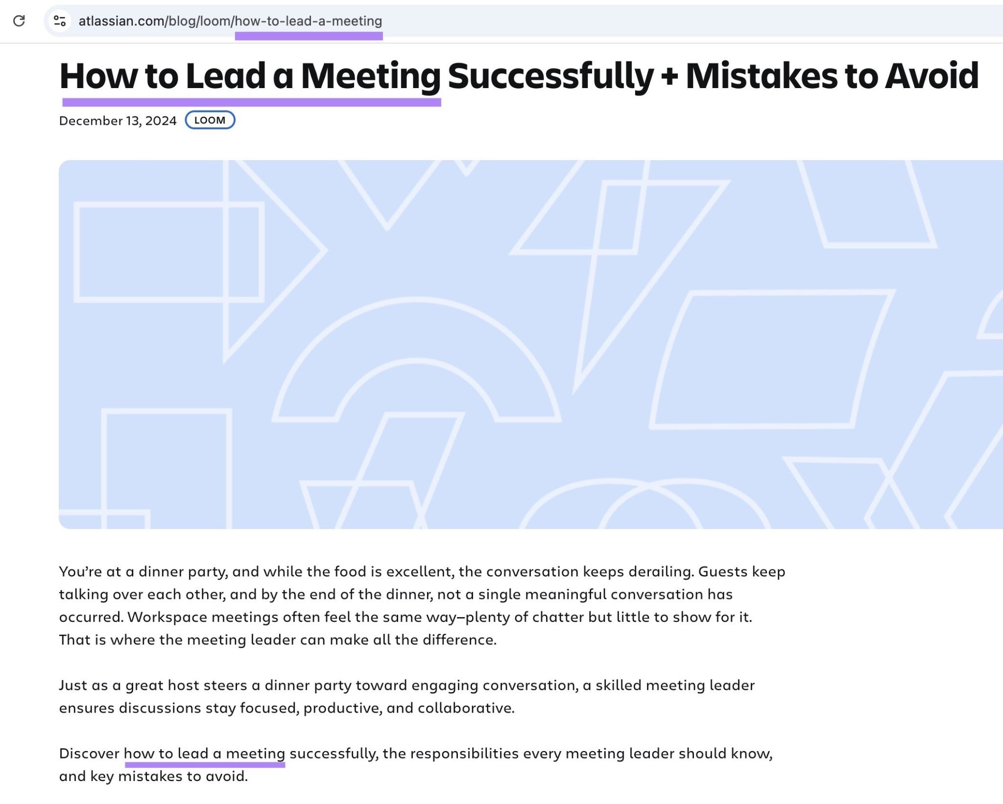 A blog post with the target keyword used in the title, URL slug, and introduction.