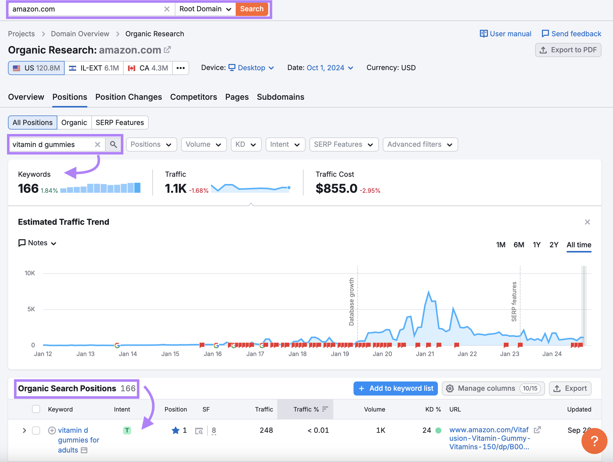 Organic Rankings Report keywords