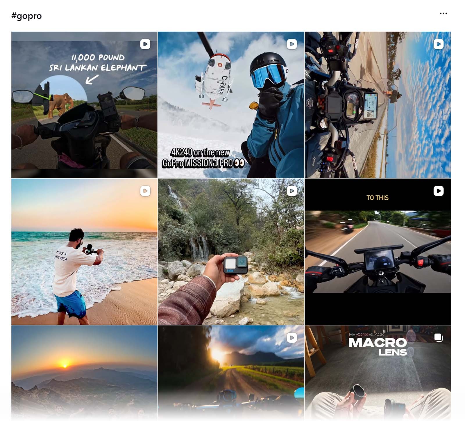 GoPro Instagram feed featuring user-generated adventure and action camera content