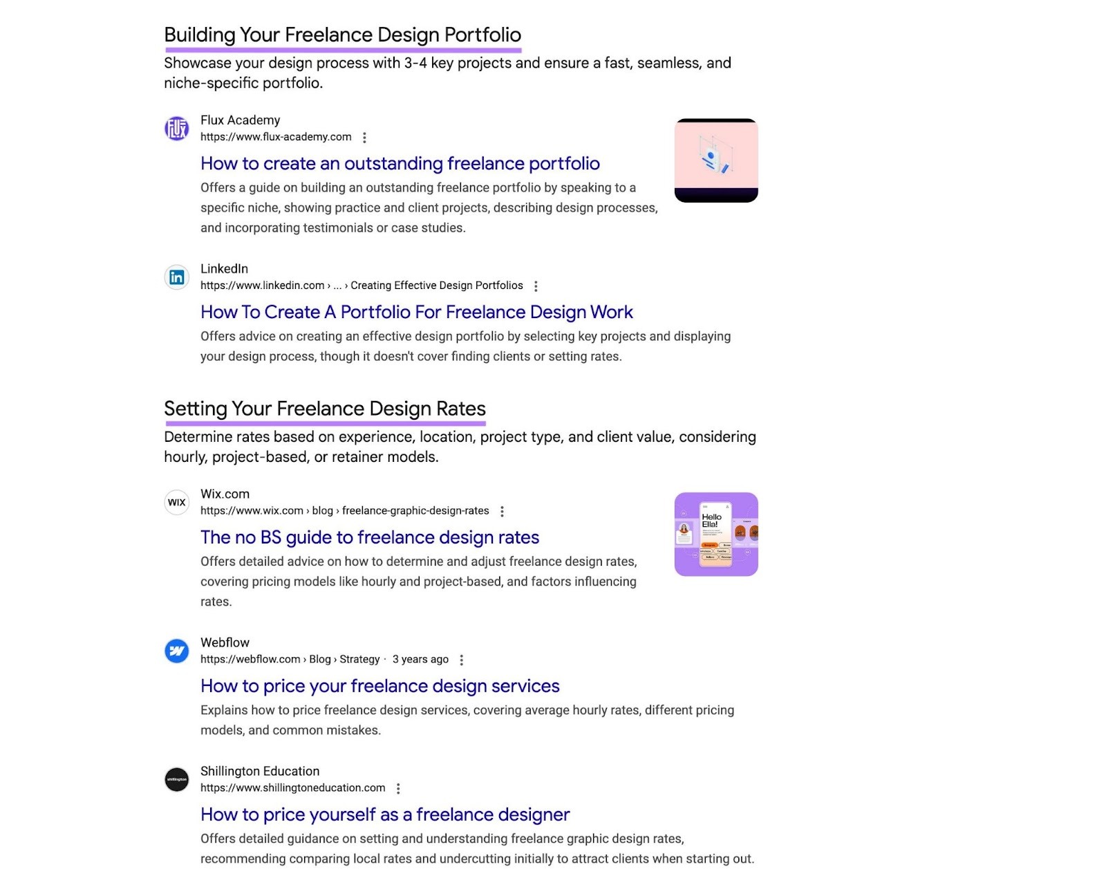 Google SERP showing Web Guide results organized into clusters with relevant content links from across the web.