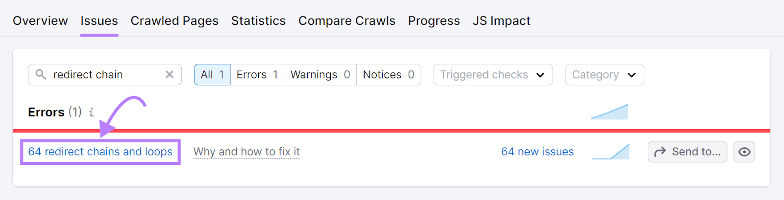 64 redirect chains and loops found in Site Audit tool