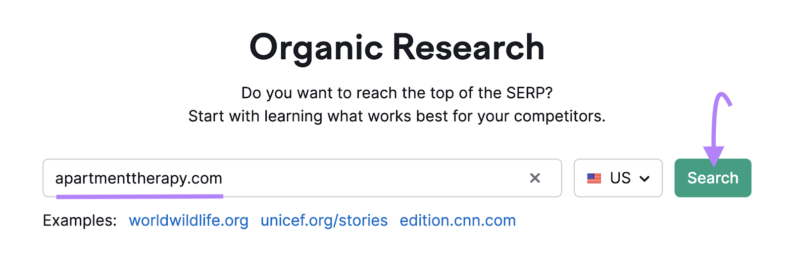 "apartmenttherapy.com" entered into the Organic Rankings search bar