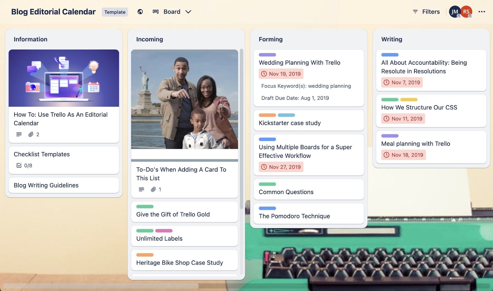 Blog editorial calendar created in Trello's board