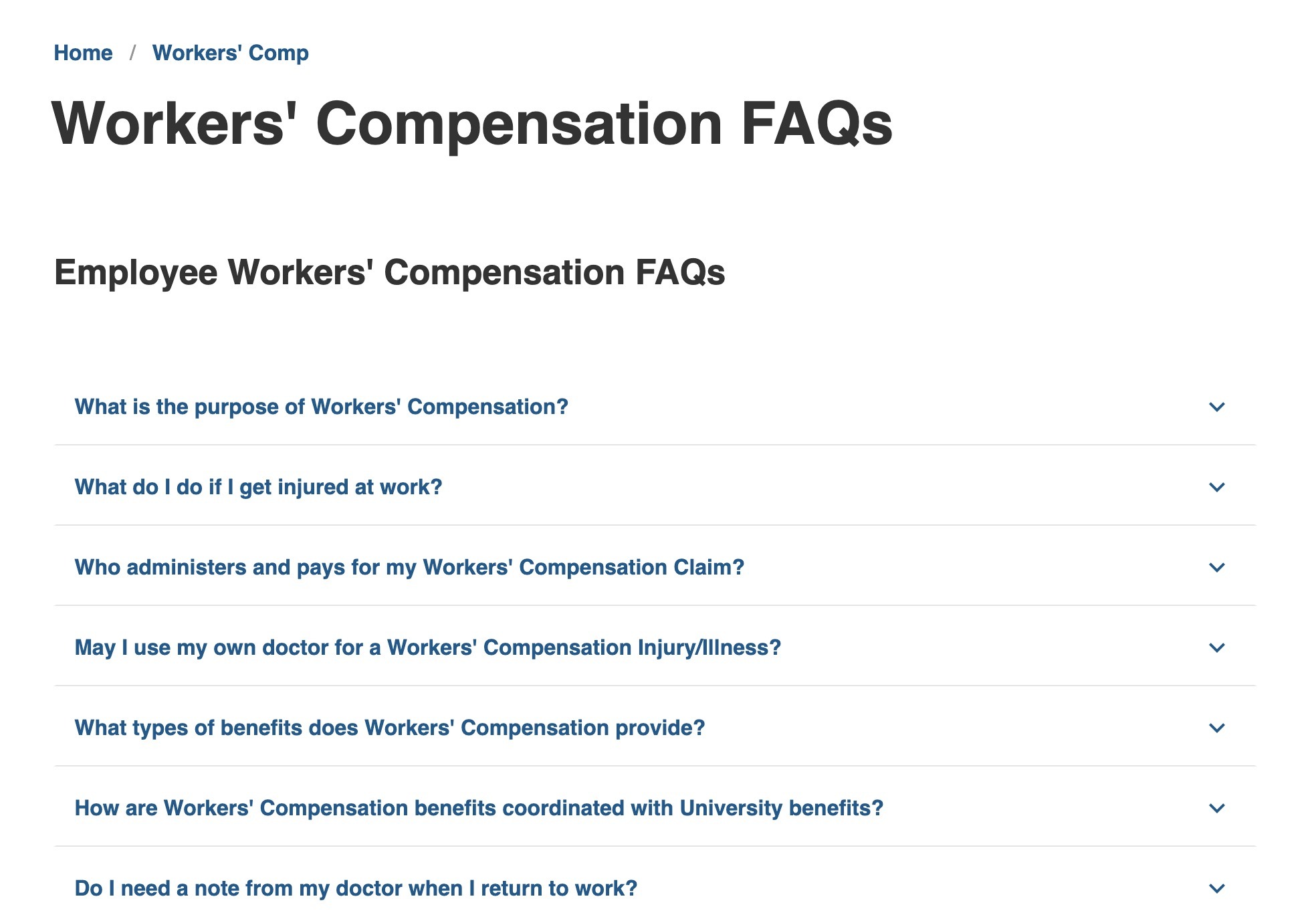 The FAQs section on a blog post about worker's compensation.
