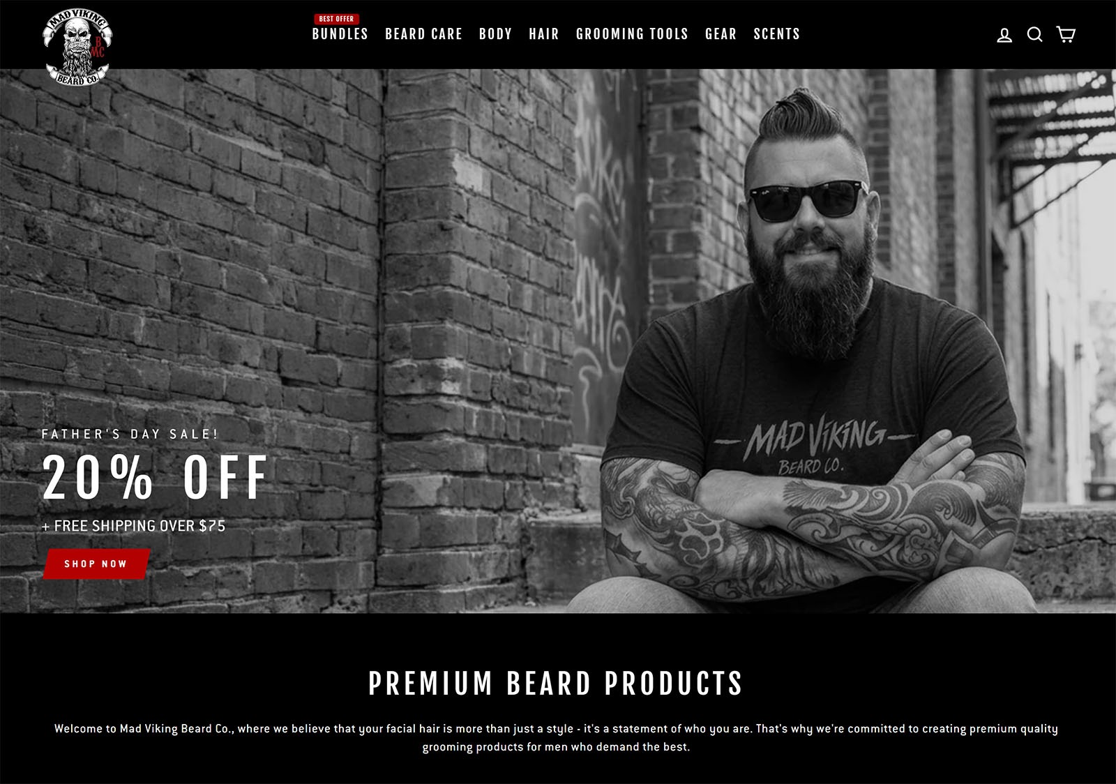 Mad Viking Beard Co. homepage promoting a Father’s Day sale on premium beard products